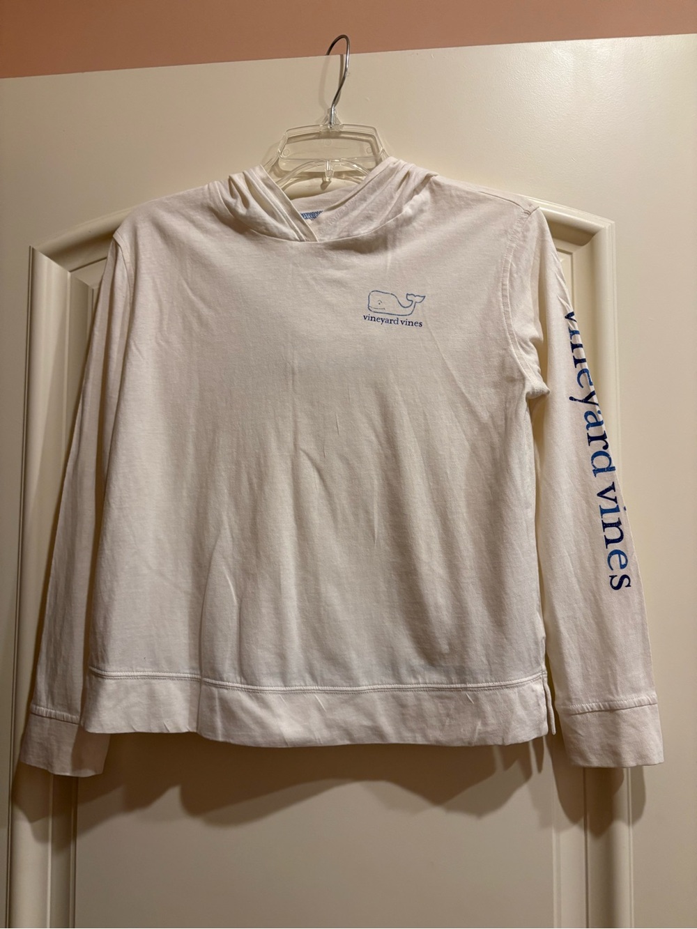 Vineyard Vines Cream Long-Sleeve Hoodie with Blue Whale & Sleeve Script